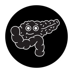 Human organ pancreas color line icon. Mascot of emotions.