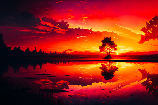 A image of a beautiful sunset, with the sky painted in shades of pink