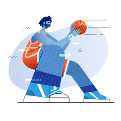 Basketball player with a basketball ball flat art. Basketball player isolated on a white background. Vector Illustration