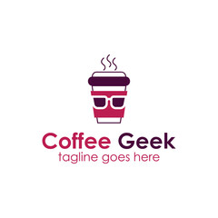Coffee Geek Logo Design Template with coffee cup icon and glasses. Perfect for business, company, restaurant, mobile, app, etc