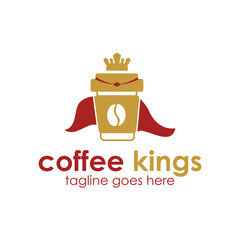 Coffee King Logo Design Template with coffee cup icon and crown. Perfect for business, company, restaurant, mobile, app, etc