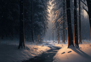 forest in winter created with Generative AI technology