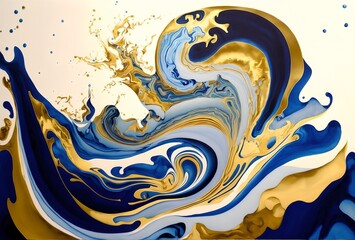Gold marble painting, abstract art, blue and white colors, stylized and textured, artistic paint decoration for canvas print or wallpaper, generative ai