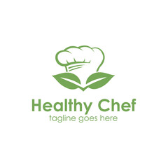 Healthy Chef Logo Design Template with hat icon and leaf. Perfect for business, company, restaurant, mobile, app, etc