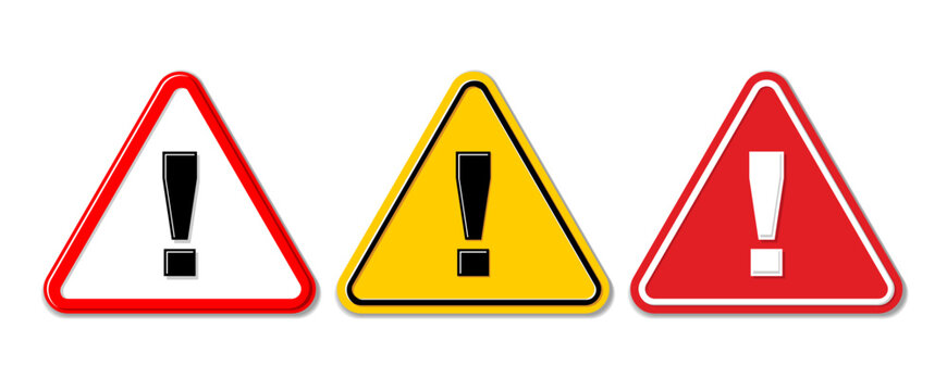 Triangle warning road signs. Danger warning attention icons set on transparent background