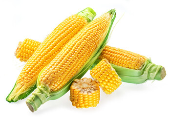 Maize cobs or corn cobs isolated on white background.