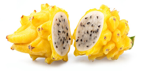 Two pieces of dragon fruit isolated on white background.