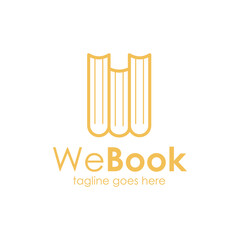 We Book Logo Design Template with letter W and book icon. Perfect for business, company, restaurant, mobile, app, etc