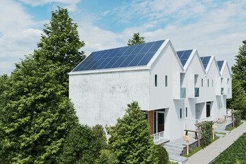 Fototapeta na wymiar Solar panels on the roof of the modern house.