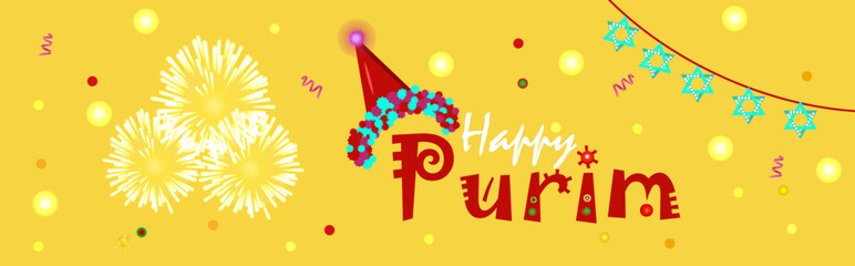 Purim banner template design with clown. Jewish holiday vector illustration.