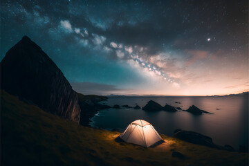 Fototapeta na wymiar Camping at night representing adventure created with Generative AI