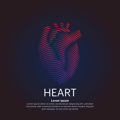 Human heart medical structure. creative Vector logo heart care color silhouette on a dark background. Cardiology vector design - EPS 10