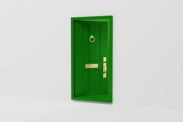 green door opening isolated on white background. 3d illustration