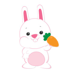 Happy Easter Day. Cute white rabbit with Easter egg and colorful flower.