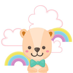 Pink bear with Cloud and rainbow. Valentine's day.