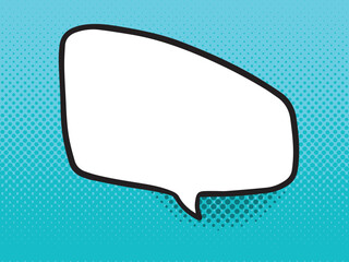 Hand drawn speech bubble on a retro dotted background. Vector illustration