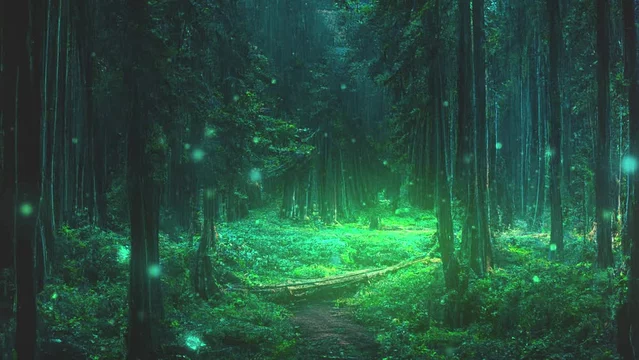 幻想的な森林の風景 Lサイズ アート写真（春に舞う蝶、おとぎ話