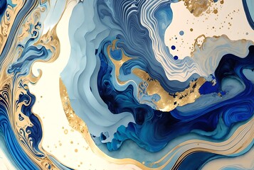 Gold marble painting, abstract art, blue and white colors, stylized and textured, artistic paint decoration for canvas print or wallpaper, generative ai