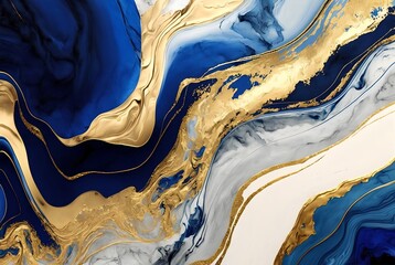 Gold marble painting, abstract art, blue and white colors, stylized and textured, artistic paint decoration for canvas print or wallpaper, generative ai