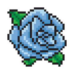 Blue flower pixel style isolated on white background