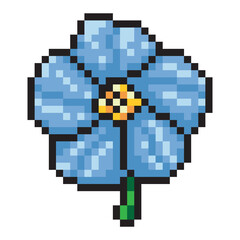 Blue flower pixel style isolated on white background