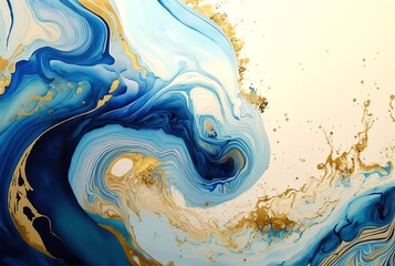 Gold marble painting, abstract art, blue and white colors, stylized and textured, artistic paint decoration for canvas print or wallpaper, generative ai