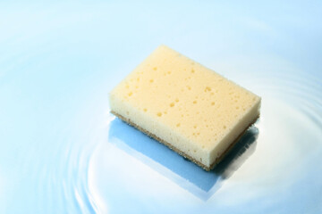 The sponge falls into the water.