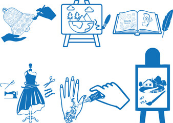 Fototapeta premium Art icon set, creative art icon set blue vector