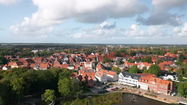 Aerial summer cityscape of Tønder, town in Southern Denmark (Syddanmark)