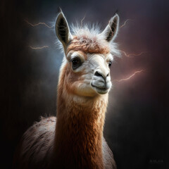 Obraz premium Portrait of a llama on a black background. generative ai