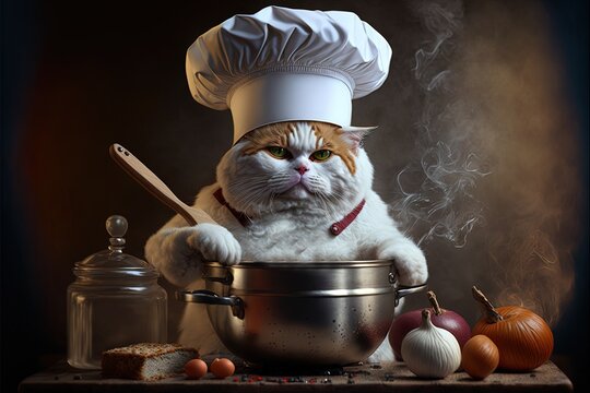 cat chef llustration generative ai