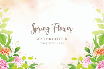 elegant watercolor floral and leaves background and border frame design
