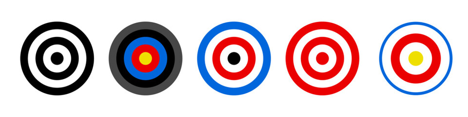 Archery, shooting target icon set. Goal sign. Target vector illustration isolated on white background.