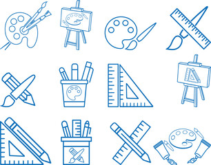 Art tool icon set, drawing tool line icon set blue vector