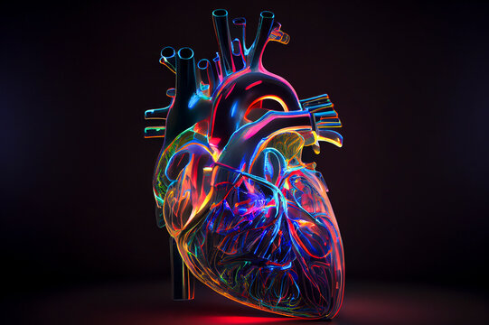 Anatomical model of human heart, ai illustration. Heart hologram