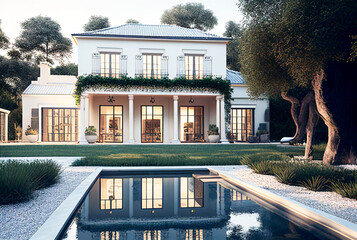 contemporary modern house with swimming pool and garden
