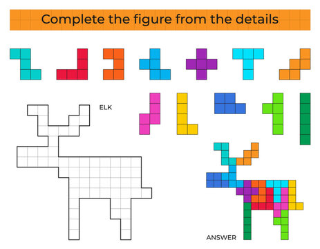 Complete the figure. Puzzle game with Elk. 