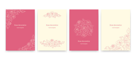 薔薇の花の装飾イラスト, カードデザインのテンプレートセット, ピンクとホワイトのコラボレーション. 結婚式, バレンタイン, 記念日, お祝いのコンセプト.