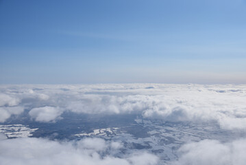 View of Hokkaido from airplane in winter