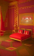 Red Chinese royal scene background created by generative AI, AI generated
