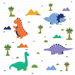 Colorful Cute Dinosaur Illustration Template Design Suitable for Children's Design.