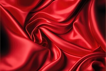 Obraz premium Red silk wallpaper. A lot of crumpled folds. Romantic background. Generatie AI
