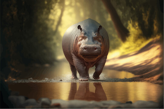 Hippopotamus Walking In The Forest, Generative AI