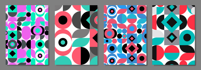 Geometric abstract retro Covers in Bauhaus style.