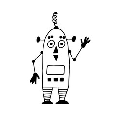 robot hand drawn in doodle style. cartoon character for kids room decor and clothes.