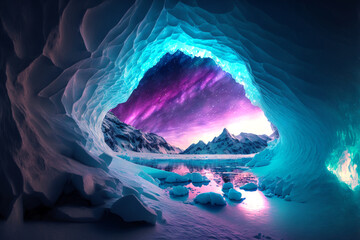 Free photo inside ice cave in vatnajokull, iceland .