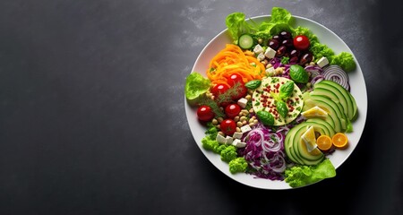  a fresh and healthy looking salad, Healthy vegetable salad with a variety of vegetables and fruits.  created  whit  Generative AI