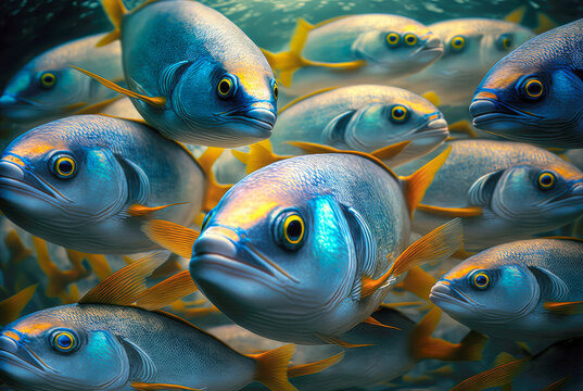 Shoal of fish - illustration - Generative AI