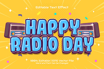 Happy Radio Day Text Effect Editable Cartoon Style