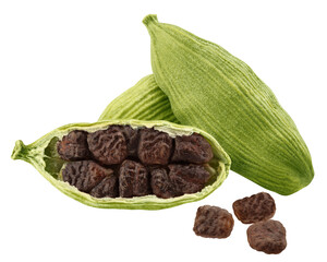 Cardamom isolated on white background, clipping path, full depth of field